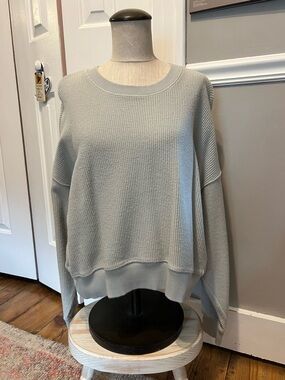 aerie Light Gray Waffle-Knit Crew Neck Sweater